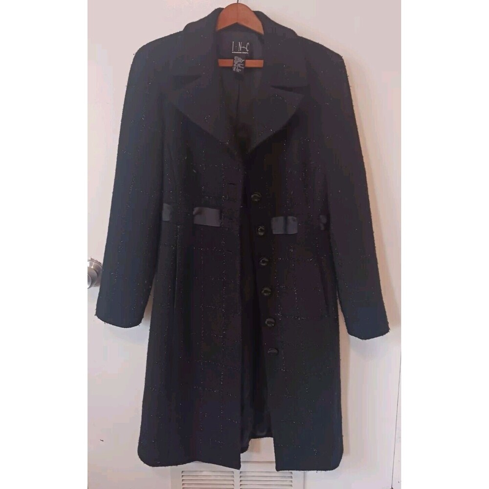 INC International Concepts Wool Pea Coat Long Jacket Women Small Black Sparkles